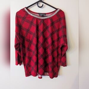 Vintage Rose Red Plaid Womens Top with Silver Accents XL